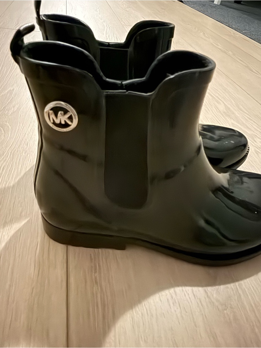 Michael Kors Black Gloss Chelsea Rain Boots with MK Emblem